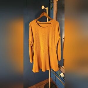 Mustard Yellow Ribbed Long Sleeve Dress